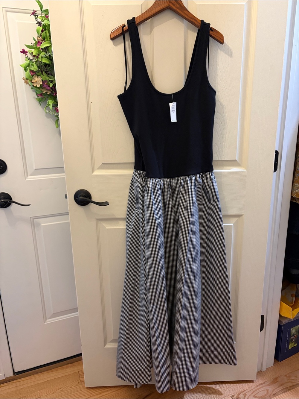 GAP Black Tank with Black-and-White Gingham Maxi Skirt